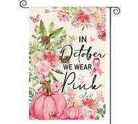 Bandiera Da Giardino Breast Cancer Awareness In October We Wear Pink Ribbon Support Prevention 30X45Cm Bandiera Da Esterno Colorato Stampa Bandiere Da Giardino Per Spiaggia Balcone Prato