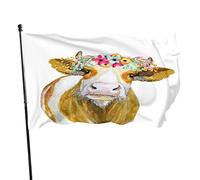 Bandiera Da Giardino Brown White Cow Farm Animal With Flower Wreath Bandiere Decorative Durevole Bandiera Da Cortile Premium Garden Flag Per Feste Esterno Festival 90X152CM
