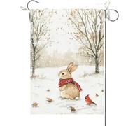 Bandiera Da Giardino Bunny Cardinal Hello Winter Rustic Bandiere Decorative Durevole Bandiera Da Cortile Colore Vivido Garden Flag Per Esterno Feste Festival 30X45CM