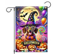 Bandiera Da Giardino Candy - Loving Dachshund In Witch Hat Bandiere Da Cortile Divertenti Decorative 30X45Cm Bandiere Per Patio Dormitorio