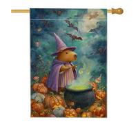 Bandiera da giardino Capibara strega di Halloween, bandiera viola magica creatura zucca decorazione per la casa, decorazione per la casa su entrambi i lati in iuta da esterni 71 x 101 cm