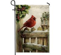 Bandiera da giardino Cardinal, bandiere decorative invernali rustiche con agrifoglio e neve, rosse, a doppia faccia, in tela di iuta, per esterni, portico, prato, patio, terrazzo, 12x18 pollici