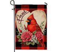 Bandiera da giardino Cardinal, bandiere decorative stagionali rustiche con rose e cuori per San Valentino, rosse, a doppia faccia, in tela di iuta, per esterni, patio, prato, veranda, ingresso, campe