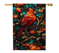 Bandiera da giardino cardinale autunnale, decorazione da giardino con uccelli rossi vivaci e zucca, decorazione da giardino su entrambi i lati, stile vetro colorato per esterni, decorazione natalizia