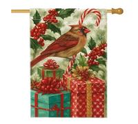 Bandiera da giardino cardinale di Natale, uccello rosso con agrifoglio e regali, decorazione per esterni, striscione da cortile in iuta su entrambi i lati per decorazione del prato per le vacanze 71 x