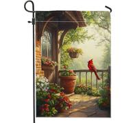 Bandiera da giardino cardinale estiva, striscione decorativo per esterni con uccellini rossi vivaci, bandiera in iuta su entrambi i lati, per la decorazione della casa e del giardino, 30,5 x 45,7 cm