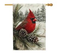 Bandiera da giardino cardinale invernale, con pigne rosse del nord, decorazione per la casa e il cortile, in iuta su entrambi i lati, decorazione per prato all'aperto, 71 x 101 cm