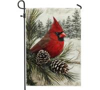 Bandiera da giardino cardinale invernale, con pigne rosse del nord, decorazione per la casa e il cortile, in iuta su entrambi i lati, decorazione per prato all'aperto, 30,5 x 45,7 cm
