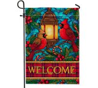 Bandiera da giardino cardinale, lanterna natalizia con agrifoglio, rossa su entrambi i lati, decorativa, per esterni, patio, prato, portico, balcone, 30,5 x 45,7 cm