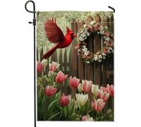 Bandiera da giardino cardinale primaverile ed estiva, bandiera floreale con uccellini rossi per la decorazione della casa e il giardino, bandiera da giardino in iuta su entrambi i lati, decorazione