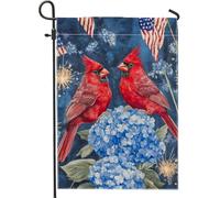 Bandiera da giardino cardinale rosso estiva, bandiera patriottica floreale per esterni, bandiera da giardino a doppia faccia per il giorno dell'indipendenza decorazione del prato 30,5 x 45,7 cm