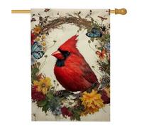 Bandiera da giardino cardinale rosso vivace, decorazione per esterni con farfalle floreali colorate, striscione rustico su entrambi i lati, per decorazione primaverile ed estate, 71 x 101 cm