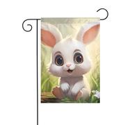 Bandiera da giardino Cartoon Cute Animals Coniglio Stampe Bandiere decorative principalmente per patii, giardini, vasi di fiori, terrazza, balcone. 30,5 x 45,7 cm