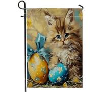 Bandiera Da Giardino Cat Easter Egg Bow Elegant Victorian Cute Animal Medieval Vintage Brown Bandiera Da Cortile Resistente Al Sole Bandiere Decorative Durevole Garden Flag Per Feste 30X45CM