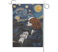 Bandiera Da Giardino Cavalier King Charles Spaniel Playing The Piano Garden Flag Premium Bandiera Da Cortile Antivento Bandiere Decorative Per Feste Festival Esterno 30X45CM