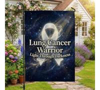 Bandiera da giardino celeste con nastro per la sensibilizzazione al cancro | tema di consapevolezza di sostegno, bandiera del prato, sfondo galassia stellata, decorazione commemorativa ispiratrice