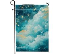 Bandiera da giardino celestiale con galassia, verde acqua, cielo notturno, stelle, decorazione per la casa e il giardino, bandiera da giardino in poliestere su entrambi i lati, decorazione per esterni