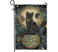 Bandiera da giardino celestiale con gatto, decorazione mistica per Halloween, decorazione a doppia faccia in iuta per esterni, decorazione per prato adatta agli animali, 30,5 x 45,7 cm