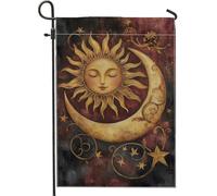 Bandiera da giardino celestiale con sole e luna, stella dorata al chiaro di luna, striscione decorativo per la casa, doppio lato, per vacanze autunnali, decorazione per prato all'aperto, 30,5 x 45,7