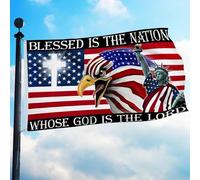 Bandiera Da Giardino Christianty God Eagle American Blessed Is The Nation Whose God Is The Lord Bandiera Da Cortile Premium Garden Flag Impermeabile Bandiere Decorative Per Feste 90X150CM