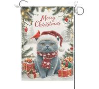Bandiera Da Giardino Christmas Funny Russian Blue Cat,Merry Xmas Winter Bandiere Decorative Antivento Bandiera Da Cortile Colore Vivido Garden Flag Per Esterno Festival Celebrazioni 30X45CM