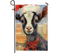 Bandiera Da Giardino Christmas Goat Bow Mistletoe Hat Animal Modern Black Bandiere Decorative Colore Vivido Garden Flag Resistente Al Sole Bandiera Da Cortile Per Feste Celebrazioni 30X45CM