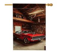 Bandiera da giardino classica rossa per auto, striscione vintage per la decorazione della casa, in iuta su entrambi i lati, decorazione per esterni per garage o grotta degli uomini, bandiera estiva