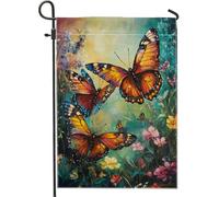 Bandiera da giardino colorata a farfalla, arancione con farfalle monarca decorative per esterni, bandiera da cortile su entrambi i lati, decorazione per la casa primaverile ed estate, decorazione