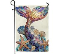 Bandiera da giardino colorata a forma di coda di sirena, in stile vetro colorato, decorazione per la casa, bandiera su entrambi i lati, per giardino, spiaggia, estate, decorazione per prato, 30,5 x