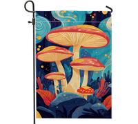 Bandiera da giardino colorata a forma di fungo, striscione decorativo con funghi vibranti per la decorazione autunnale per esterni, bandiera in iuta su entrambi i lati per casa e cortile, decorazione