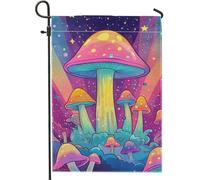 Bandiera da giardino colorata a forma di fungo, vivace psichedelico, decorazione per la casa, bandiera da cortile su entrambi i lati, decorazione autunnale per esterni, 30,5 x 45,7 cm