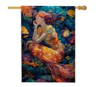 Bandiera da giardino colorata a forma di sirena, vivace scena subacquea oceanica per la casa, bandiera artistica su entrambi i lati, decorazione stagionale per esterni, per prato, 71 x 101 cm