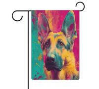 Bandiera da giardino colorata astratta con cane pastore tedesco, in iuta su entrambi i lati, 30,5 x 45,7 cm