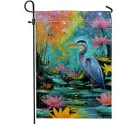 Bandiera da giardino colorata con airone, gru blu, bandiera floreale per la casa, bandiera da cortile in iuta su entrambi i lati, per primavera, estate, decorazione per prato all'aperto, 30,5 x 45,7