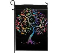 Bandiera da giardino colorata con albero della vita, striscione da giardino arcobaleno vibrante, bandiera da giardino a doppia faccia in iuta per esterni primavera estate decorazione prato 30,5 x 45,7