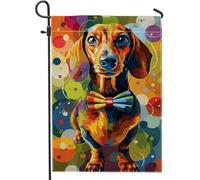 Bandiera da giardino colorata con bassotto, vivace papillon per cani, striscione decorativo per la casa, bandiera da cortile in iuta su entrambi i lati, per decorazione esterna del prato, 30,5 x 45,7