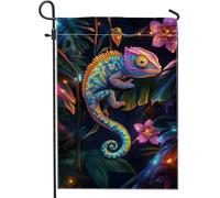 Bandiera da giardino colorata con camaleonti, bandiera decorativa per esterni con fauna tropicale luminosa, bandiera da cortile in iuta su entrambi i lati, per feste estive e decorazione del prato