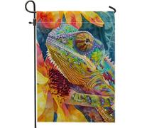Bandiera da giardino colorata con camaleonti, vivace design tropicale, striscione decorativo per la casa, bandiera da cortile in iuta su entrambi i lati, per decorazione esterna del prato, 30,5 x 45,7