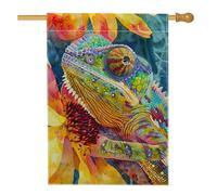 Bandiera da giardino colorata con camaleonti, vivace design tropicale, striscione decorativo per la casa, bandiera da cortile in iuta su entrambi i lati, per decorazione esterna del prato, 71 x 101 cm