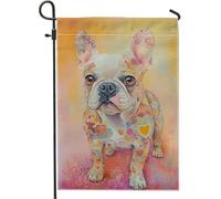 Bandiera da giardino colorata con cani francesi, vivace decorazione artistica per il prato, striscione su entrambi i lati per tutte le stagioni, graziosa decorazione per la casa per gli appassionati