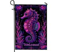 Bandiera da giardino colorata con cavallucci marini, decorazione nautica viola vivace, striscione di benvenuto estivo, bandiera da cortile su entrambi i lati per decorazione esterna del prato 30,5 x