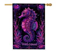 Bandiera da giardino colorata con cavallucci marini, decorazione nautica viola vivace, striscione di benvenuto estivo, bandiera da cortile su entrambi i lati per decorazione esterna del prato 71 x 101