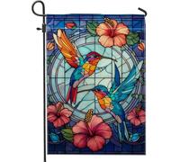 Bandiera da giardino colorata con colibrì, vivace decorazione floreale per esterni, striscione su entrambi i lati per la decorazione del prato primaverile estivo 30,5 x 45,7 cm