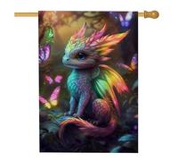 Bandiera da giardino colorata con drago, arcobaleno fantasy, creatura farfalla, decorazione per la casa e il giardino, bandiera da cortile in iuta su entrambi i lati, decorazione per esterni primavera