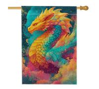 Bandiera da giardino colorata con drago magico da sogno, vivace creatura artistica fantasy per esterni, bandiera decorativa su entrambi i lati, per la decorazione estiva della casa e del prato, 71 x