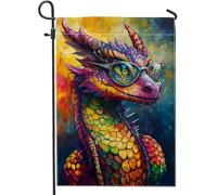 Bandiera da giardino colorata con drago, vivace decorazione fantasy con drago, striscione da cortile in iuta su entrambi i lati, per decorazione esterna del prato, decorazione per la casa primaverile