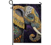 Bandiera da giardino colorata con elefante, bandiera blu astratta per la casa, decorazione per la casa, decorazione per prato all'aperto a due lati, 30,5 x 45,7 cm