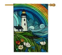 Bandiera da giardino colorata con faro, vibranti onde arcobaleno decorazioni floreali per esterni, striscione in iuta su entrambi i lati per la decorazione del prato primaverile estivo 71 x 101 cm