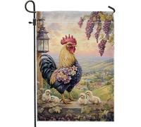 Bandiera da giardino colorata con gallo, striscione floreale luminoso con pollo, decorazione esterna in iuta su entrambi i lati, per eventi primaverili ed estivi, decorazione per la casa e il giardino