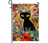 Bandiera da giardino colorata con gatti primaverili ed estivi, bandiera decorativa per esterni con felini neri, bandiera da cortile su entrambi i lati, decorazione per casa e prato, decorazione per